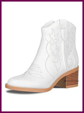 Women's Embroidered Western Cowboy Ankle Boots Round Toe Chunky Heel